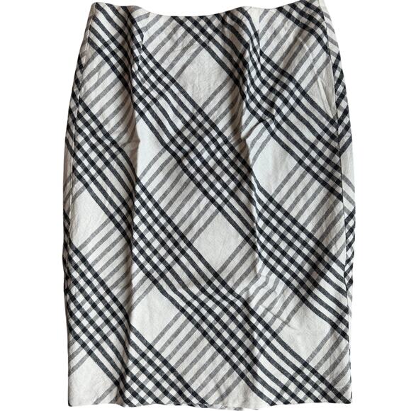 Saks Fifth Ave, Black/White Plaid, Lined, Linen, Pencil/Straight Skirt- 2 - Picture 1 of 6